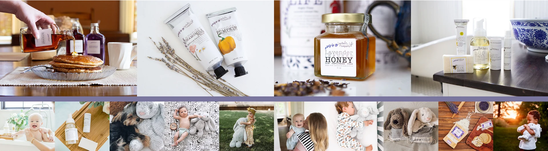 Lavender Life lifestyle photography spanning product, family, baby care, and gifting categories