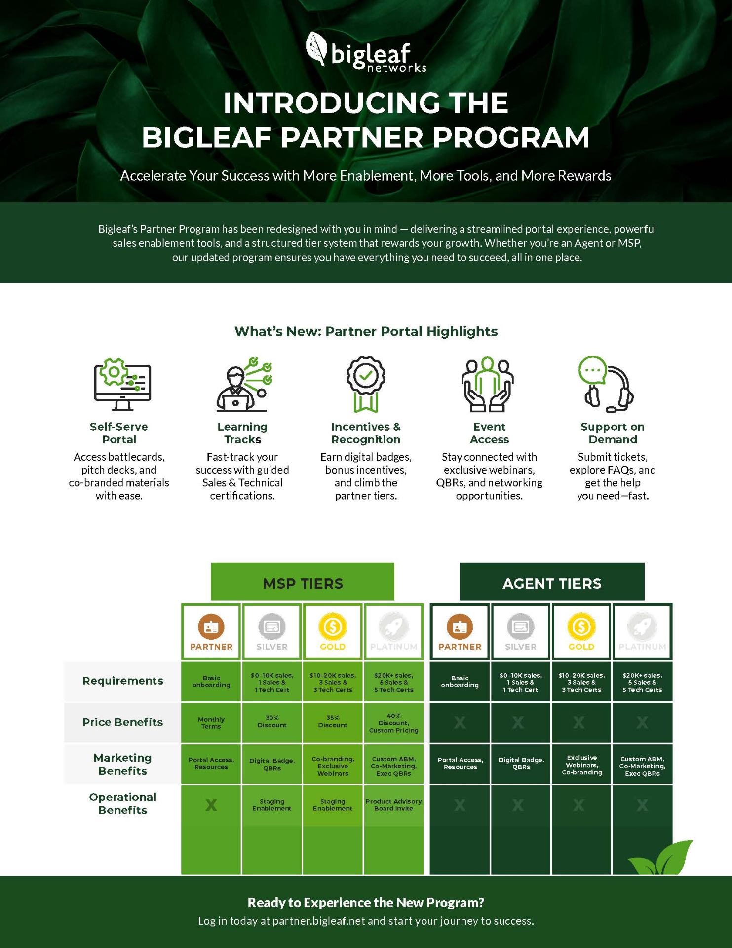 Bigleaf Partner Program overview: tiers, certification requirements, benefits structure, incentives, and program architecture